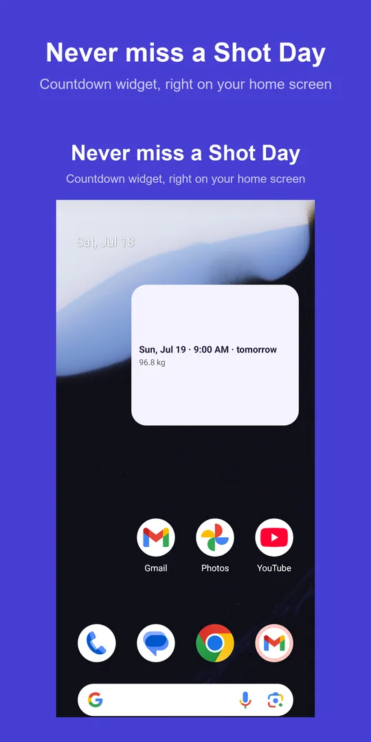 Home-screen widget with next-shot countdown